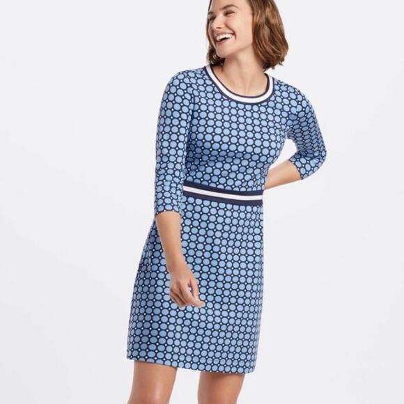 Draper James Persley Ponte Blue Polka Dot 3/4 Sleeve Dress - Picture 1 of 9